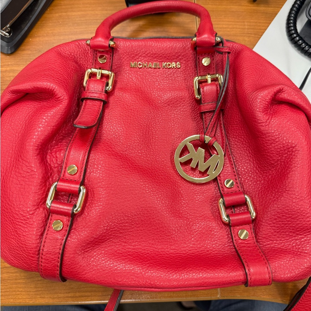 Michael Kors Red Satchel with Gold Hardware